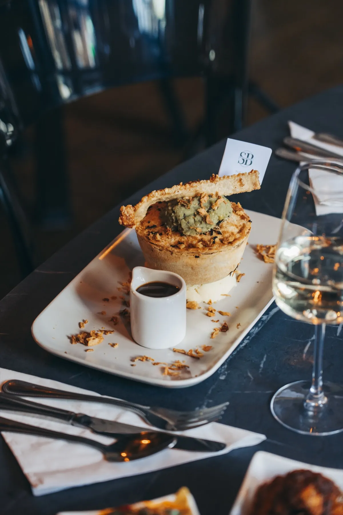A Pieminister pie with mash and gravy at The Sussex Brewery