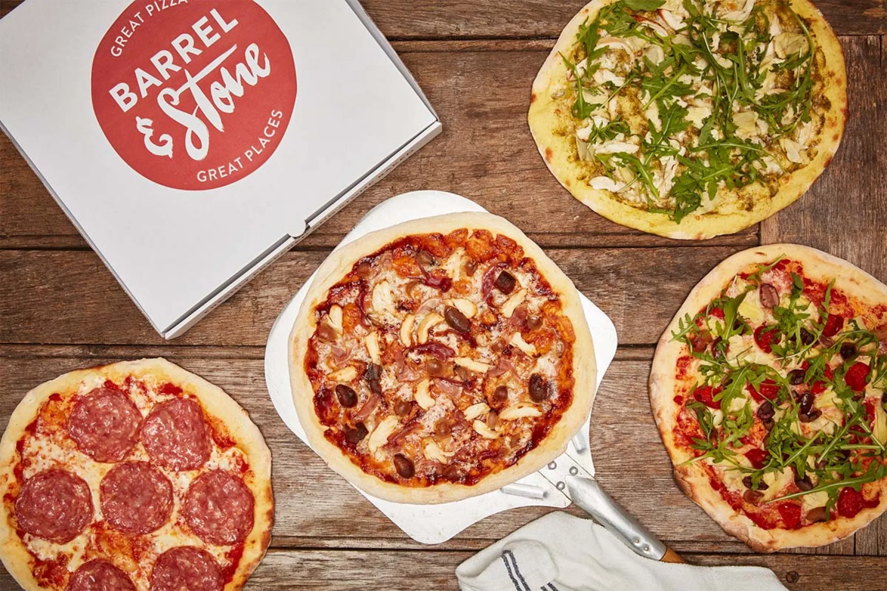 Barrel and Stone stone baked pizzas